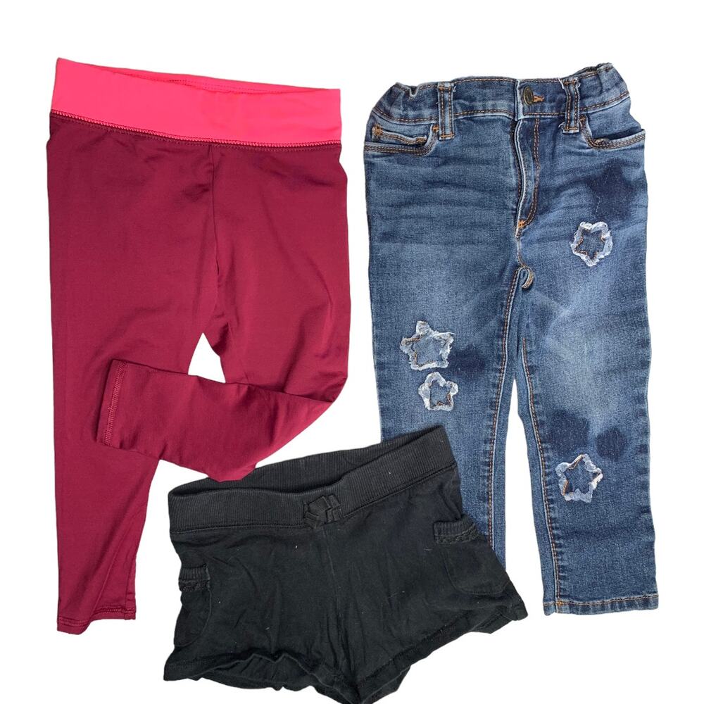lot of 3 bottoms Okie Dokie Jumping Beans jeans leggings shorts 2t